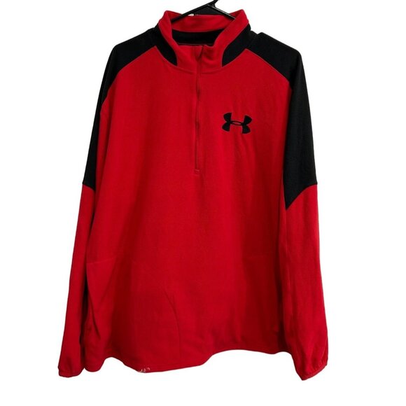 Under Armour Mens Red & Black Fleece Pullover Quarter-Zip Jacket XL - Picture 1 of 9